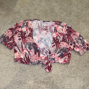 Zara pink tropical flamingo print tie front crop top
